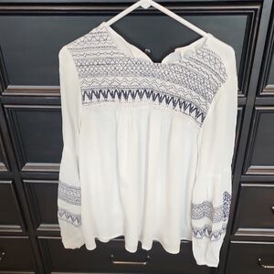 Blue Rain Cream Smocked Long Sleeve Blouse